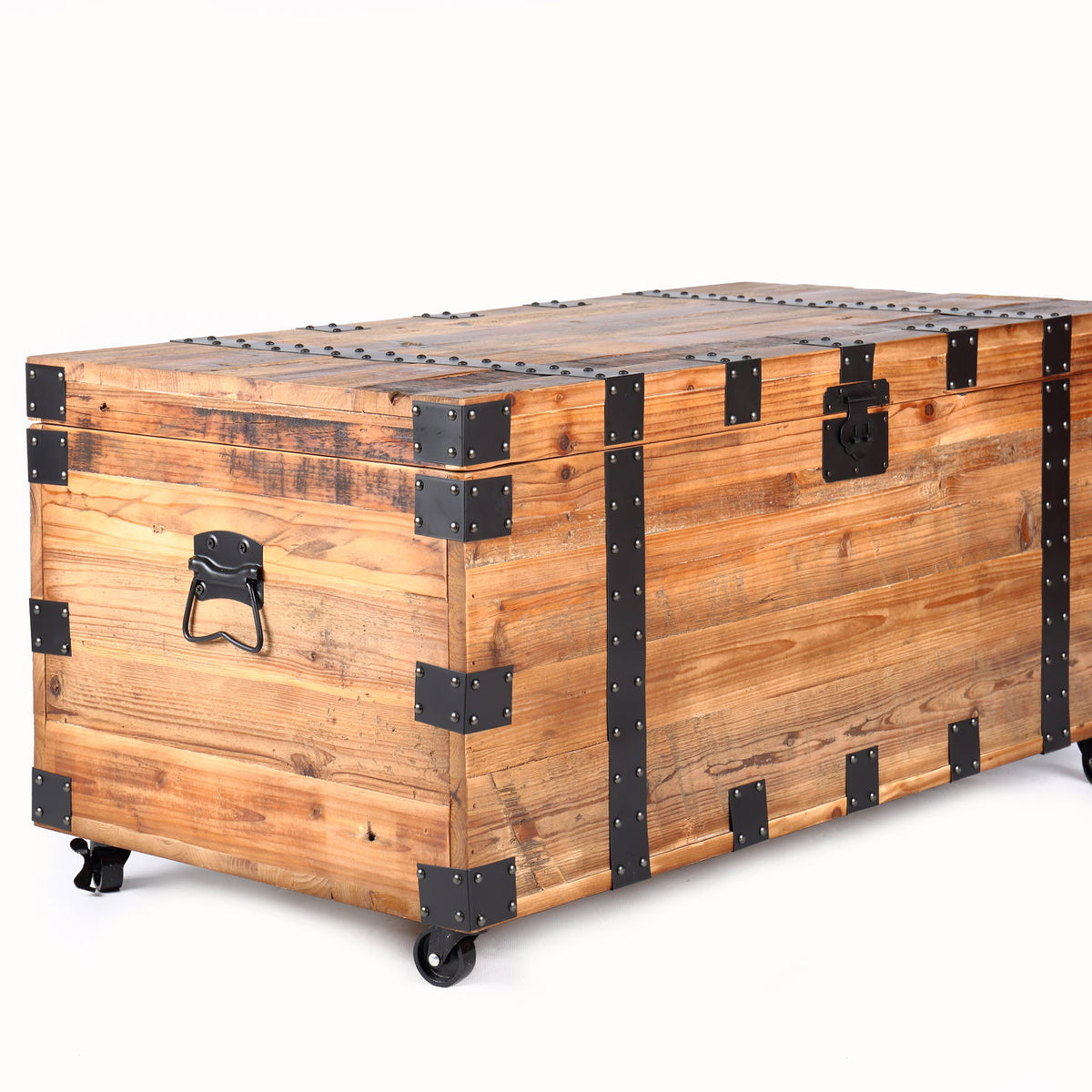 Trunk Table With Four Wheel Large Capacity Storage Coffee Table - Natural / Black