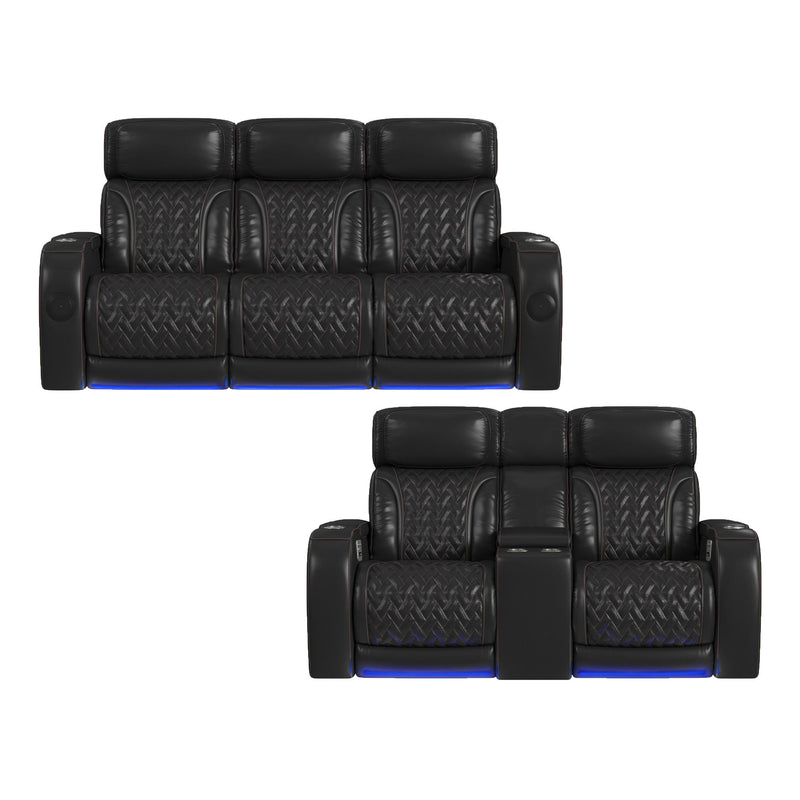 Prime Time - P3 2 Piece Living Room Set (Sofa & Loveseat) - Jett Black With Red Stitching