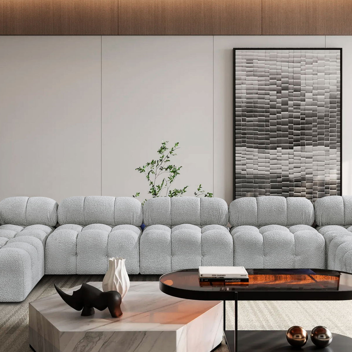 Ames - 7 Piece Boucle Fabric Modular Sectional