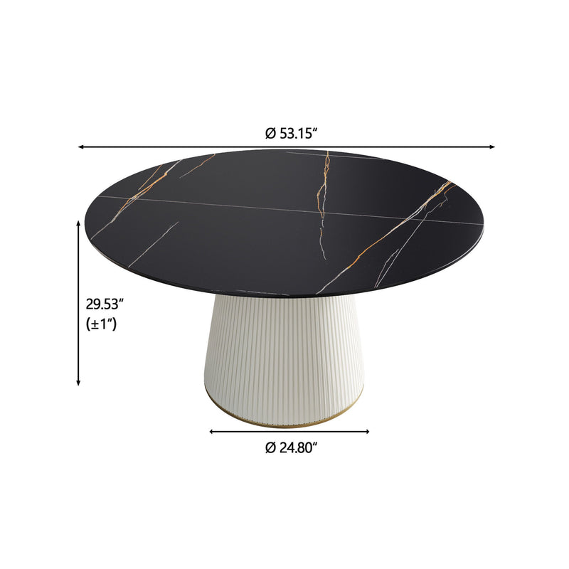 Modern Artificial Stone Round Plywood Base Dining Table, Can Accommodate 6 People, (Not Including Chairs) - Black / Beige