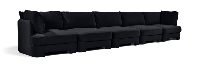 Hammond 5-piece velvet sectional sofa in black with track arms and box back cushions