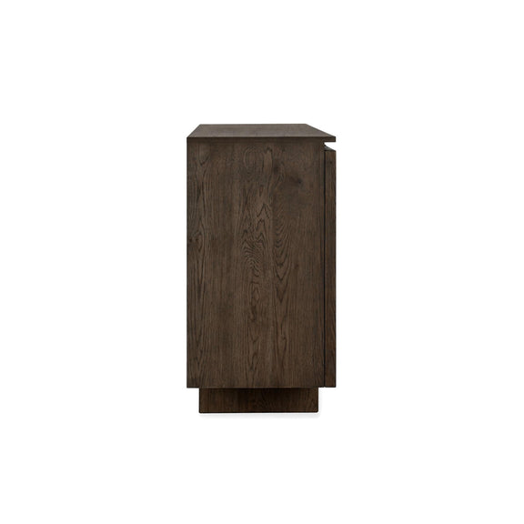 Roya cabinet side panel in toasted brown with wood grain and two corner supports