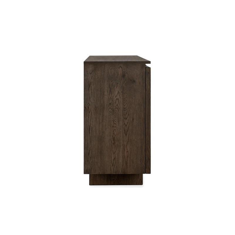 Roya cabinet side panel in toasted brown with wood grain and two corner supports
