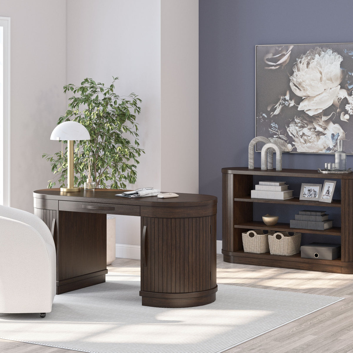Korestone - Warm Brown - 3 Pc. - Home Office Desk, Chair, Credenza