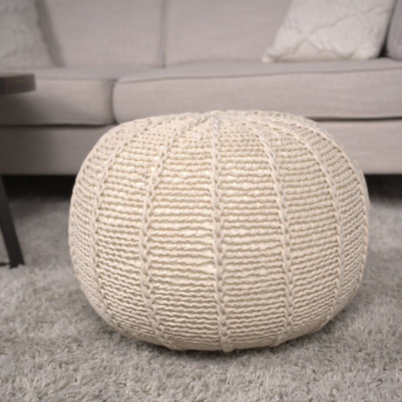 Bordeaux - Knitted Cotton Round Pouf Ottoman And Floor Cushion