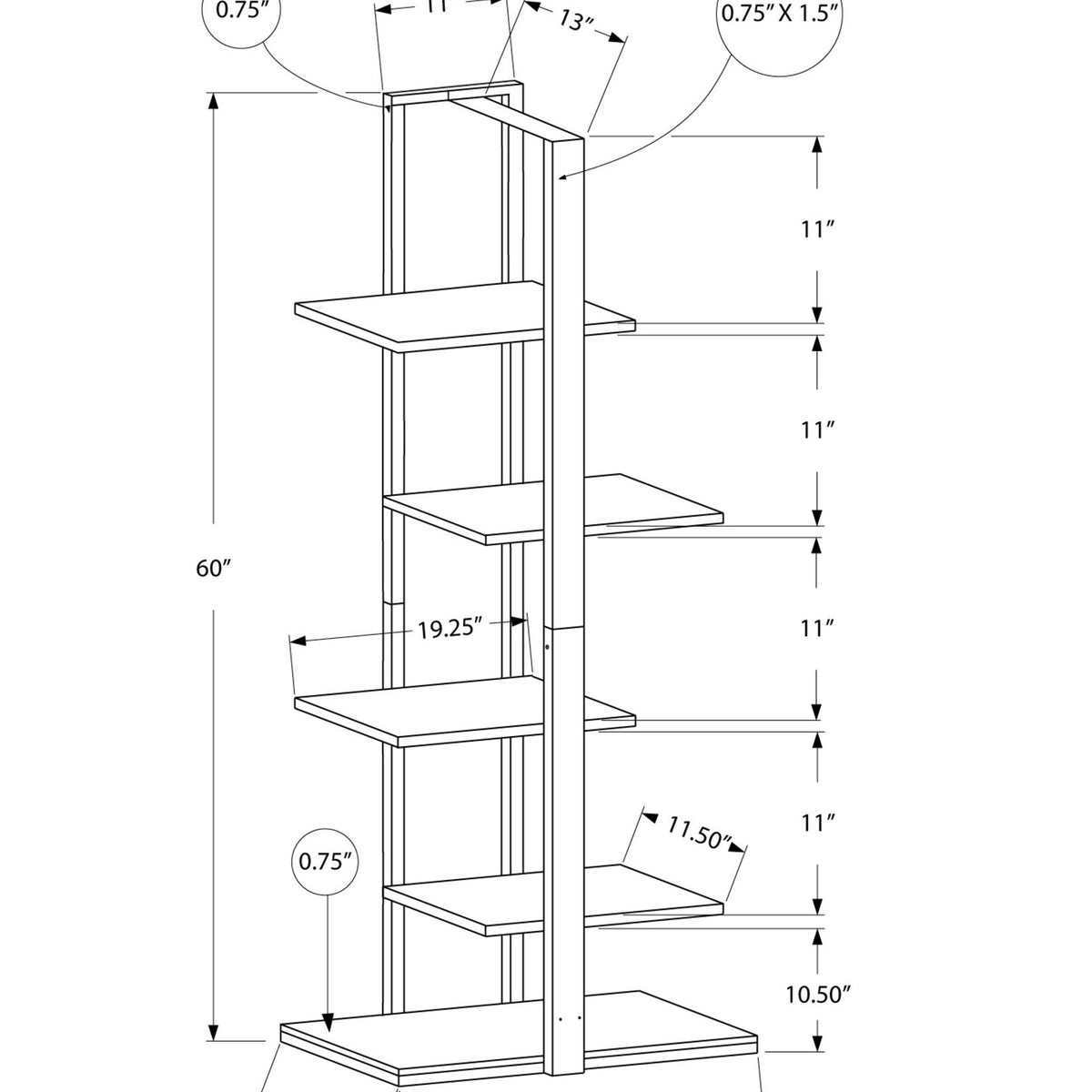 Bookshelf, Bookcase, Etagere, 5 Tie For Office, Contemporary & Modern