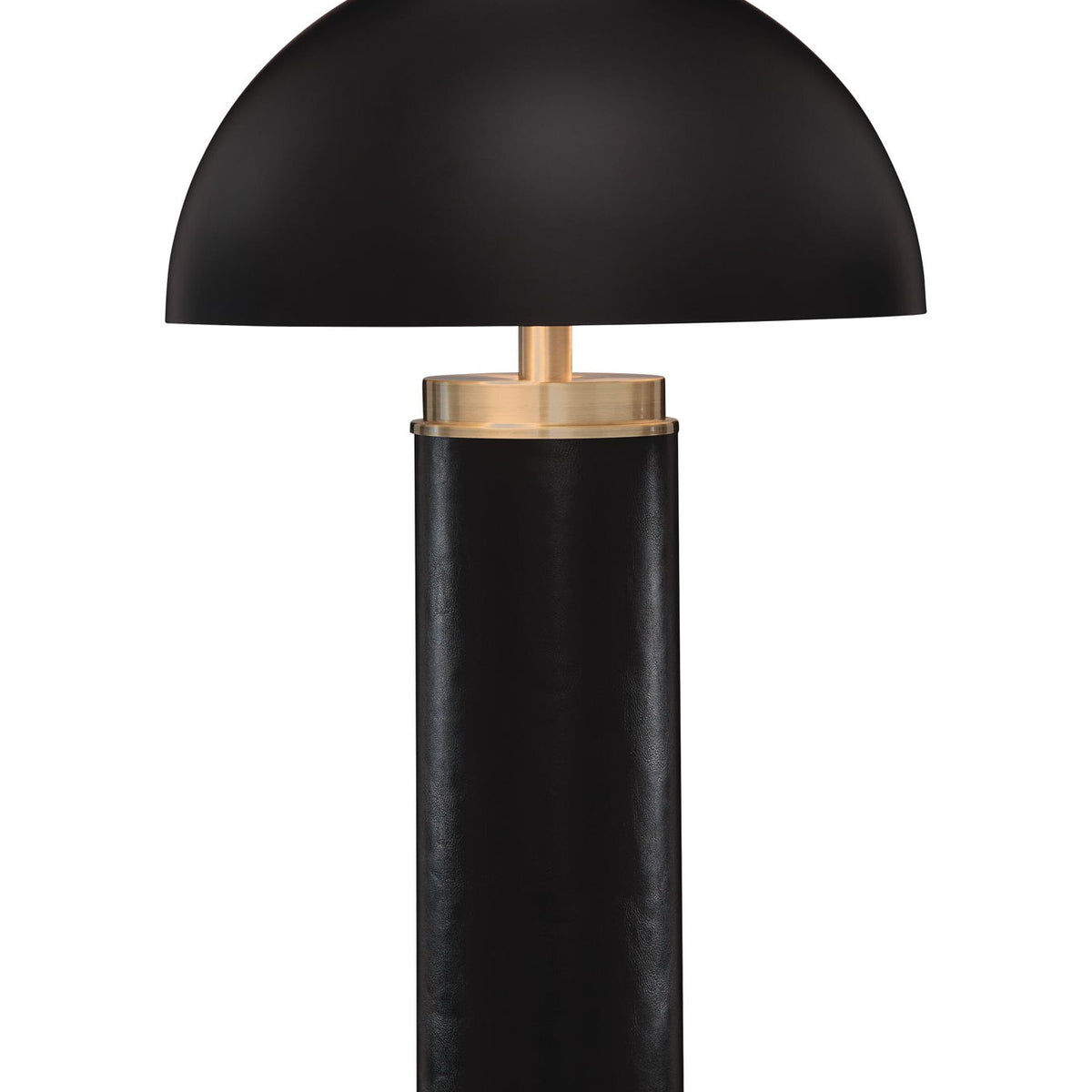 Black metal table lamp with dome shade and gold collar base