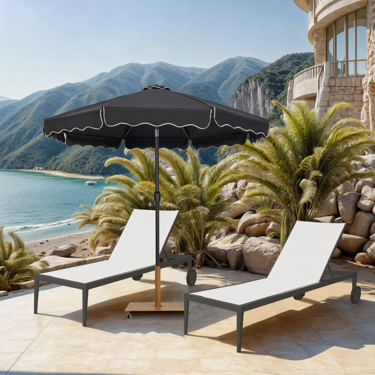 Amalfi - Aluminum Patio Umbrella - Light Brown Base / Black Pole
