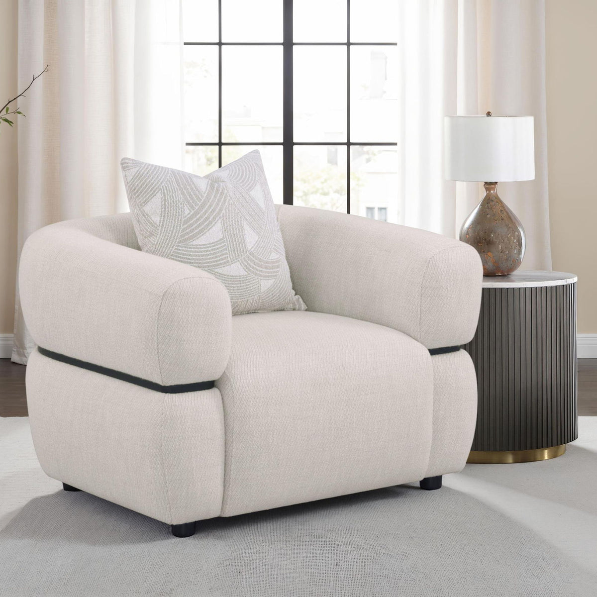 Jeanette Fabric Upholstered Round Arm Accent Chair Beige