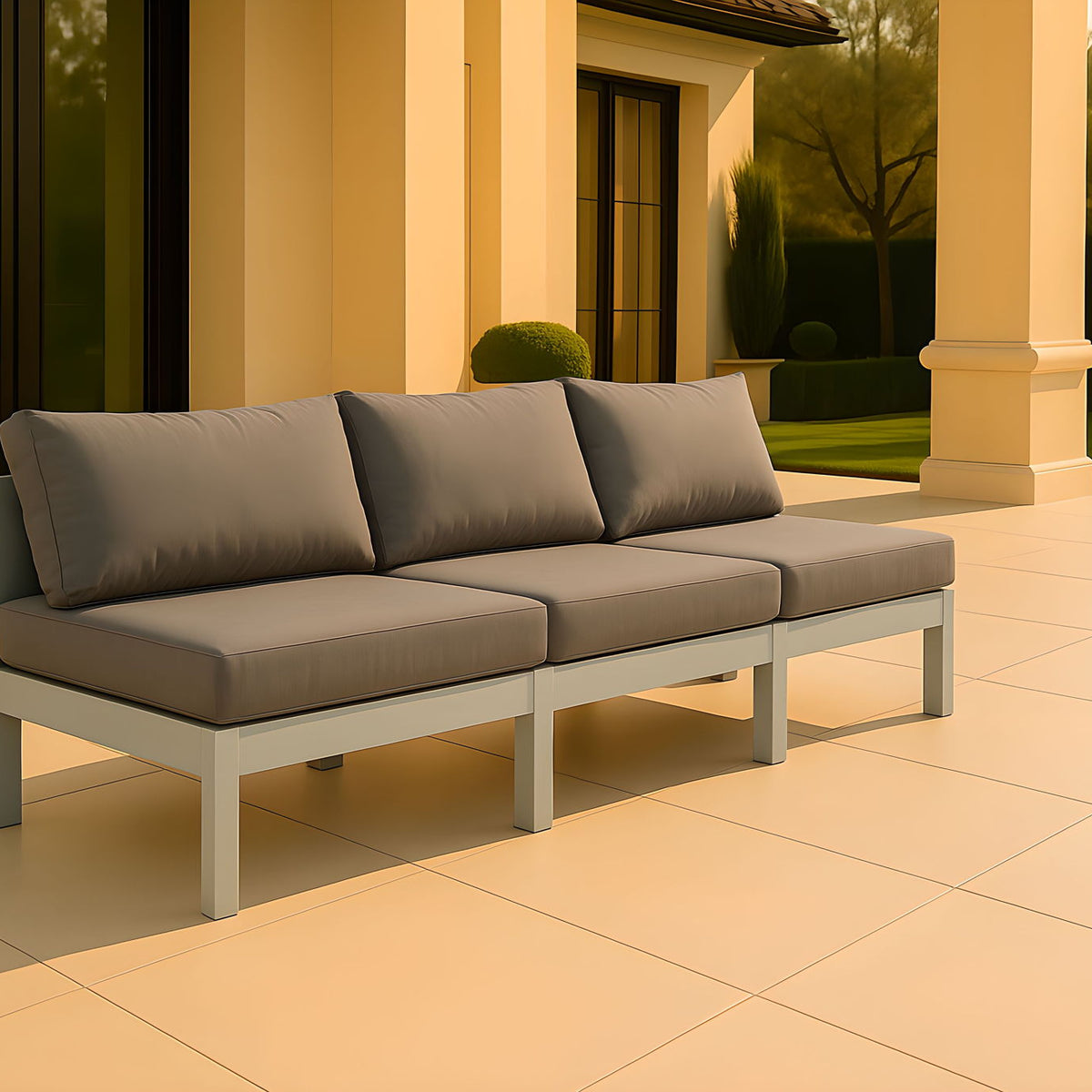 Nizuc - Outdoor Patio 3 Seat Armless Modular Sofa With White Frame