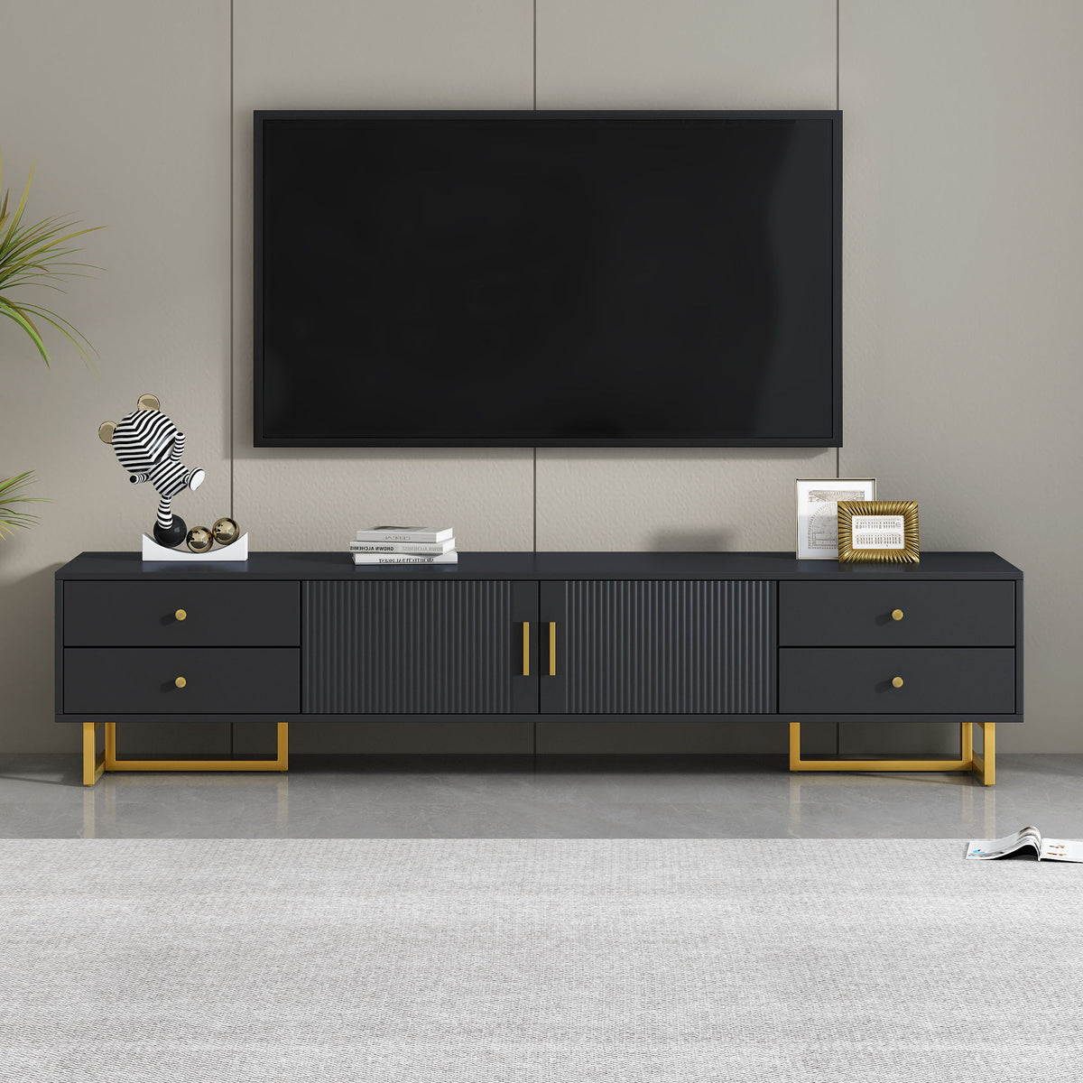 TV Media Console Table, TV Stand With Storage For Living Room - Black