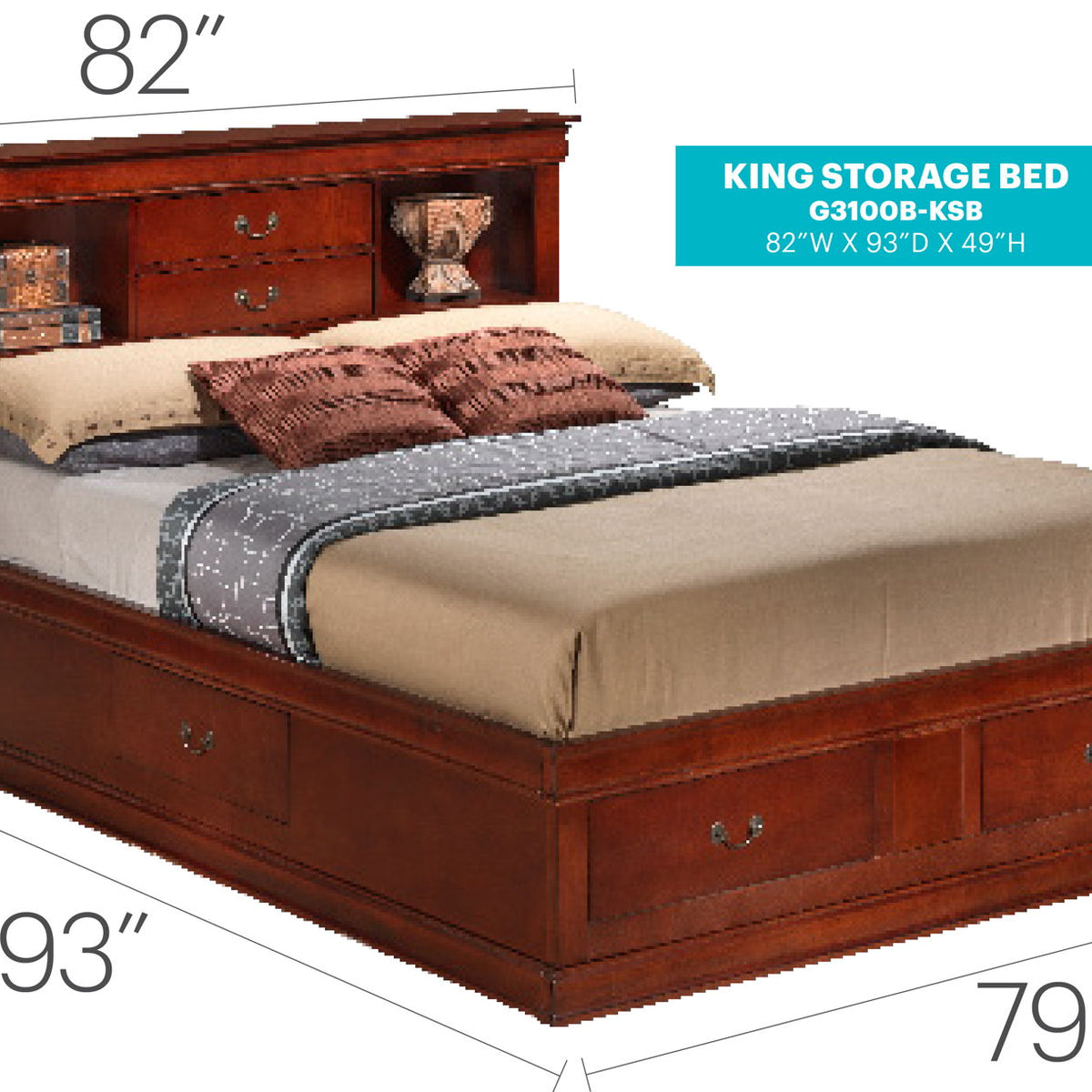 Louis Phillipe - Bookcase Storage Bed