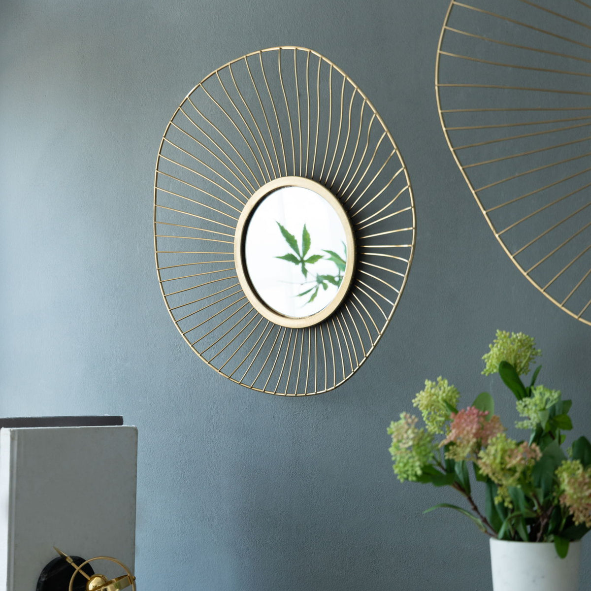 Wall Mirror Abstract Designed Wall Mirrors WithFrame For Home & Office, Top Of Sideboard (Set of 3) - Gold