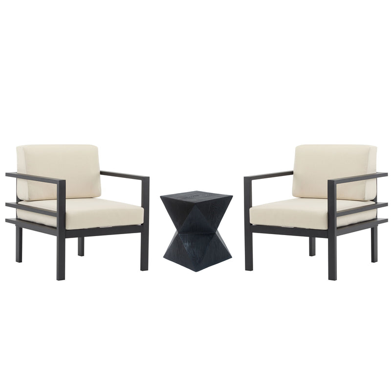 Modern 3 Piece Outdoor Patio Seating Set With Aluminum Frame And Weather Resistant Cushions - Beige / Gray