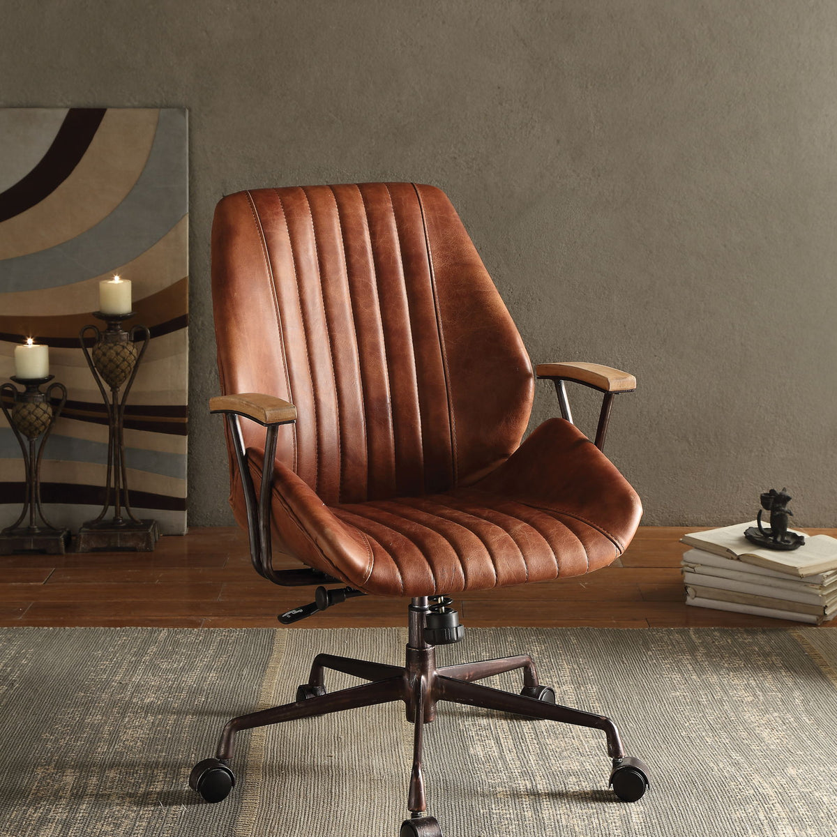 Brancaster - Aluminum Top Grain Leather Office Chair - Coffee