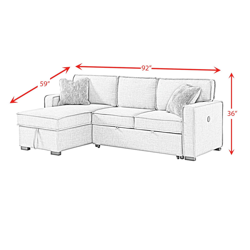 Caracas - Sectional RHF Loveseat With Pull Bed, Drop Table & USB - Palmer Steel