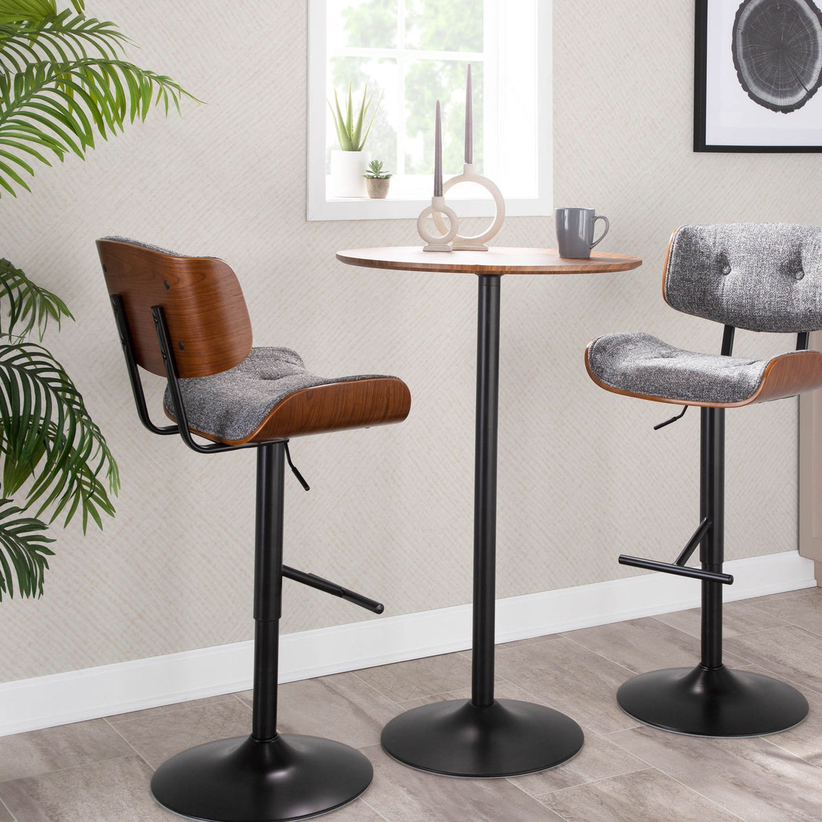 Pebble - Mid-Century Modern Adjustable Dining Or Bar Table - Walnut / Black