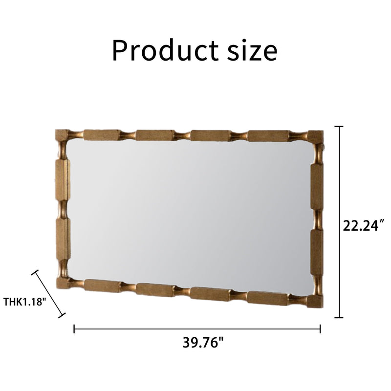 Rectangular Wall Mirror With Frame For Living Room - Gold