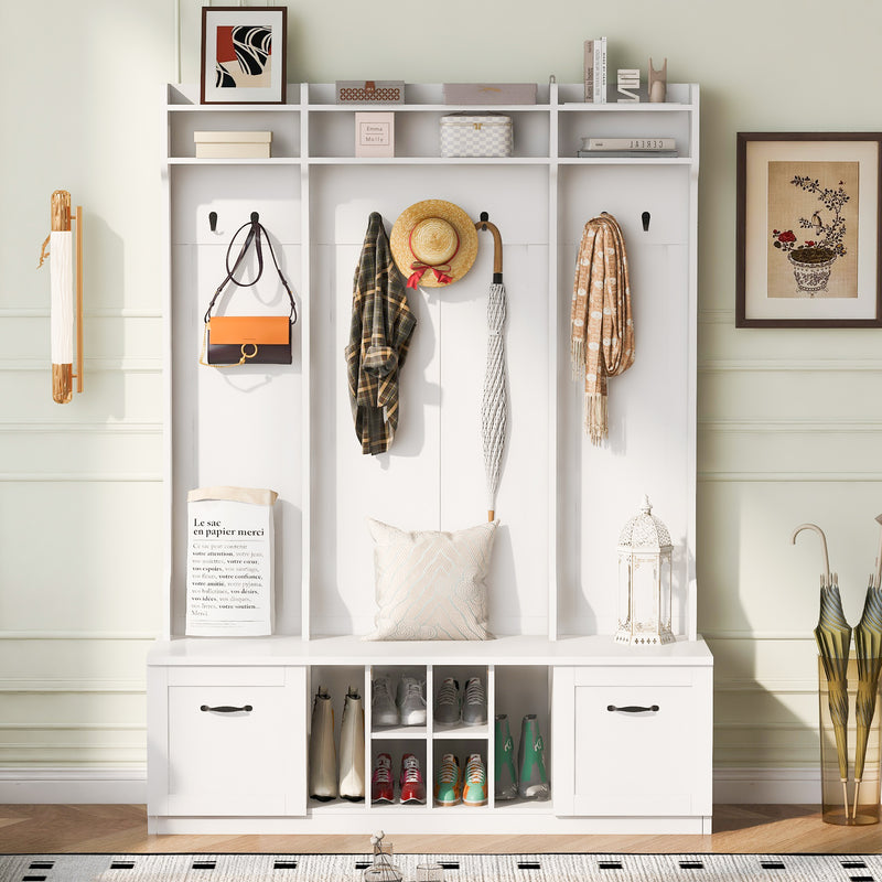 Hall Tree with Bench Open Shelving White 58.8-inch