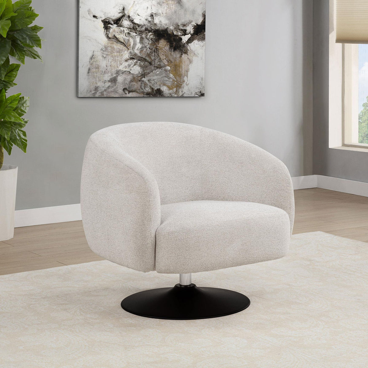 Dave Upholstered Barrel Back Swivel Club Chair Beige