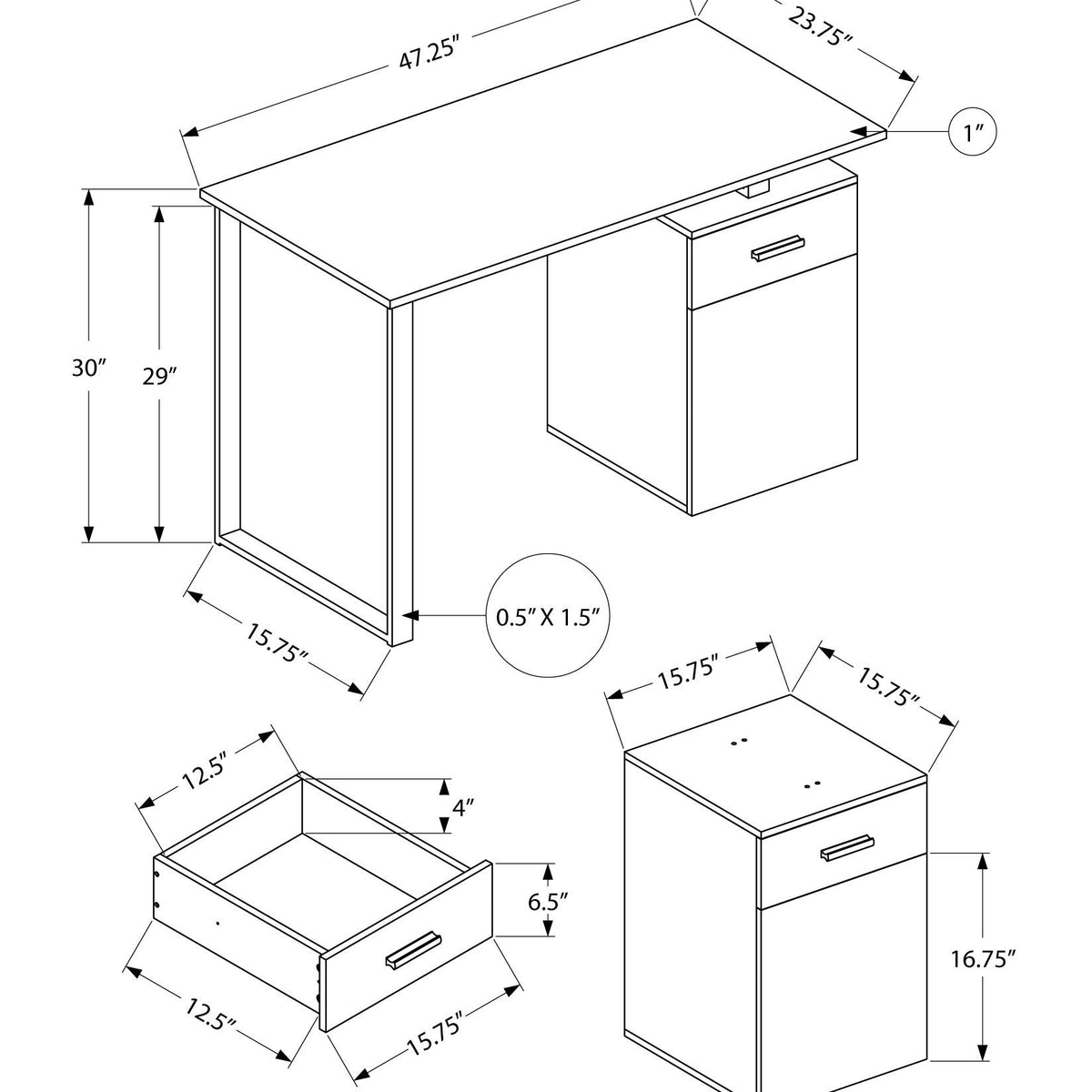 Computer Desk, Home Office, Laptop, Left, Right Set-Up, Storage Drawers, Work, Marble Look Laminate, Contemporary, Modern - White