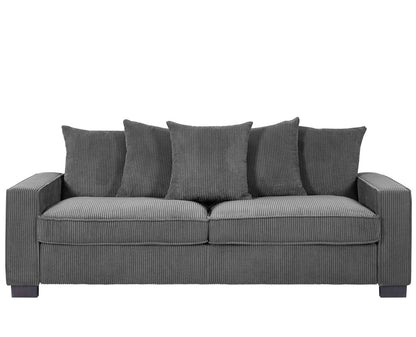 Luxe Corduroy Sofa With 5 Matching Toss Pillows, Sleek Design, Spacious And Comfortable 3 Seater Couch