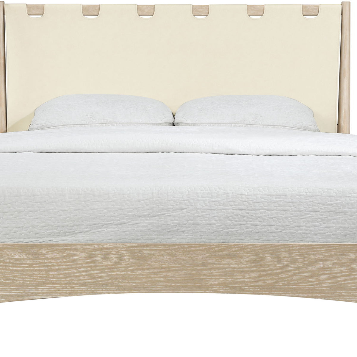 Santos - Vegan Leather Headboard And Wood Bed - Waxed Natural Frame