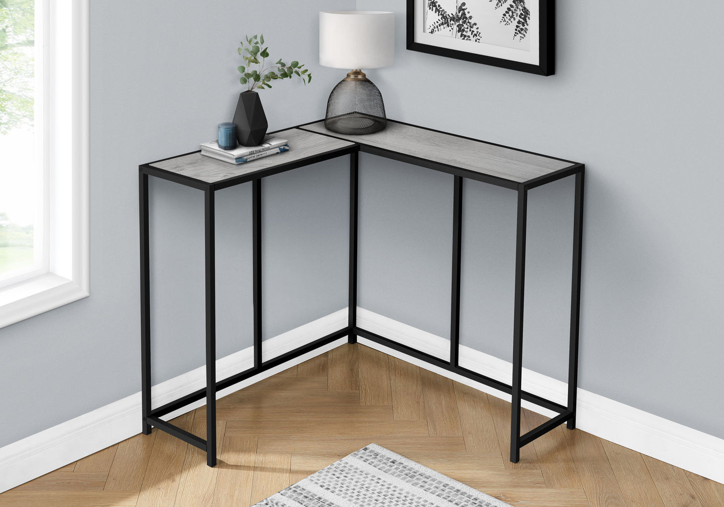 Corner Accent Console Table For Entryway, Unique L-Shaped Design