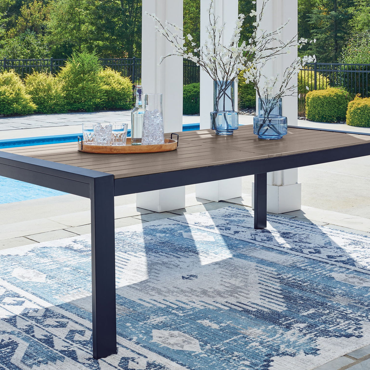 East Beach - Rectangular Dining Table With Umbrella Option - Blue