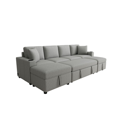 Dark gray sectional sofa with pull-out bed and storage ottoman seats