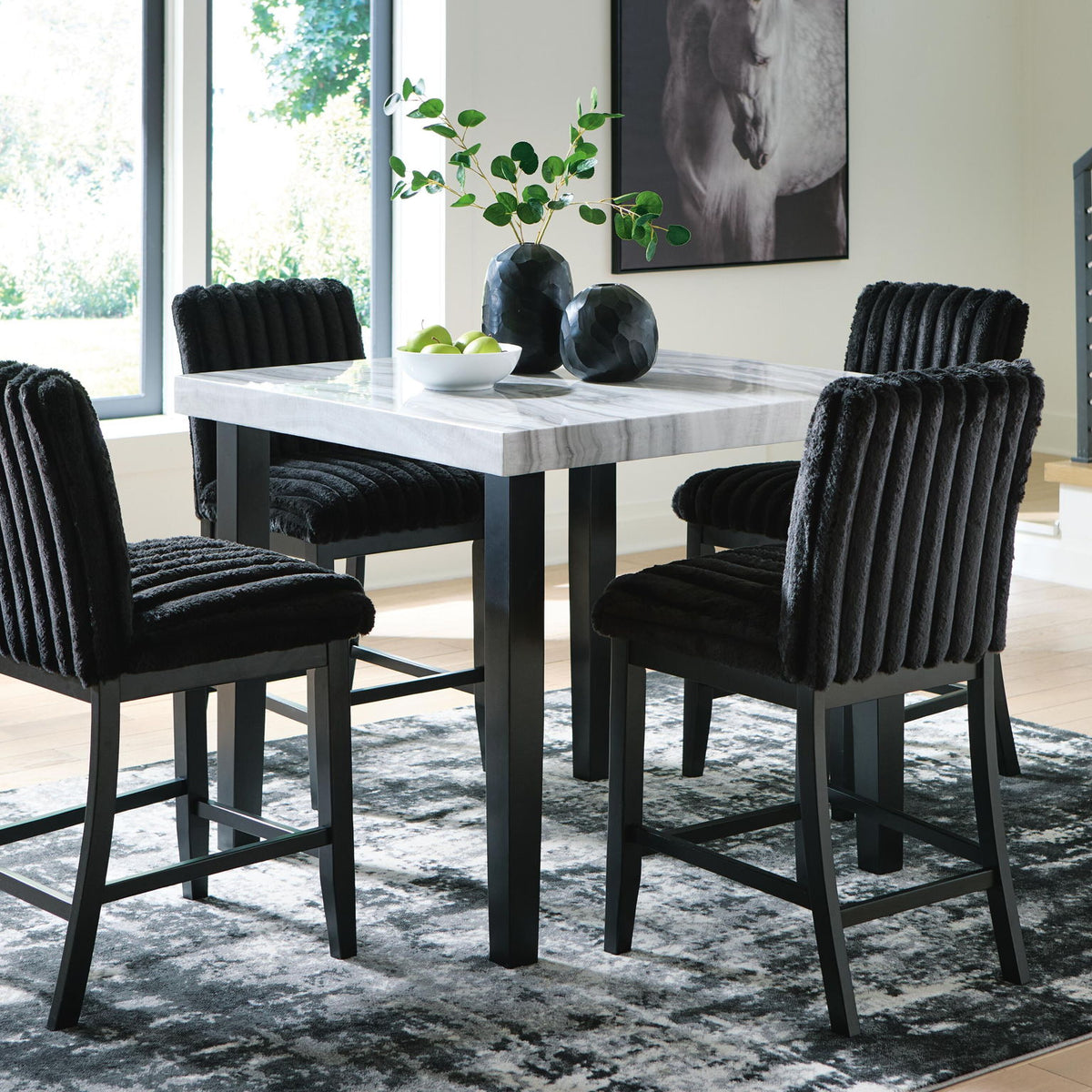 Mervannie - 5 Pc. - Counter Height Dining Table And 4 Barstools - Gray / Black