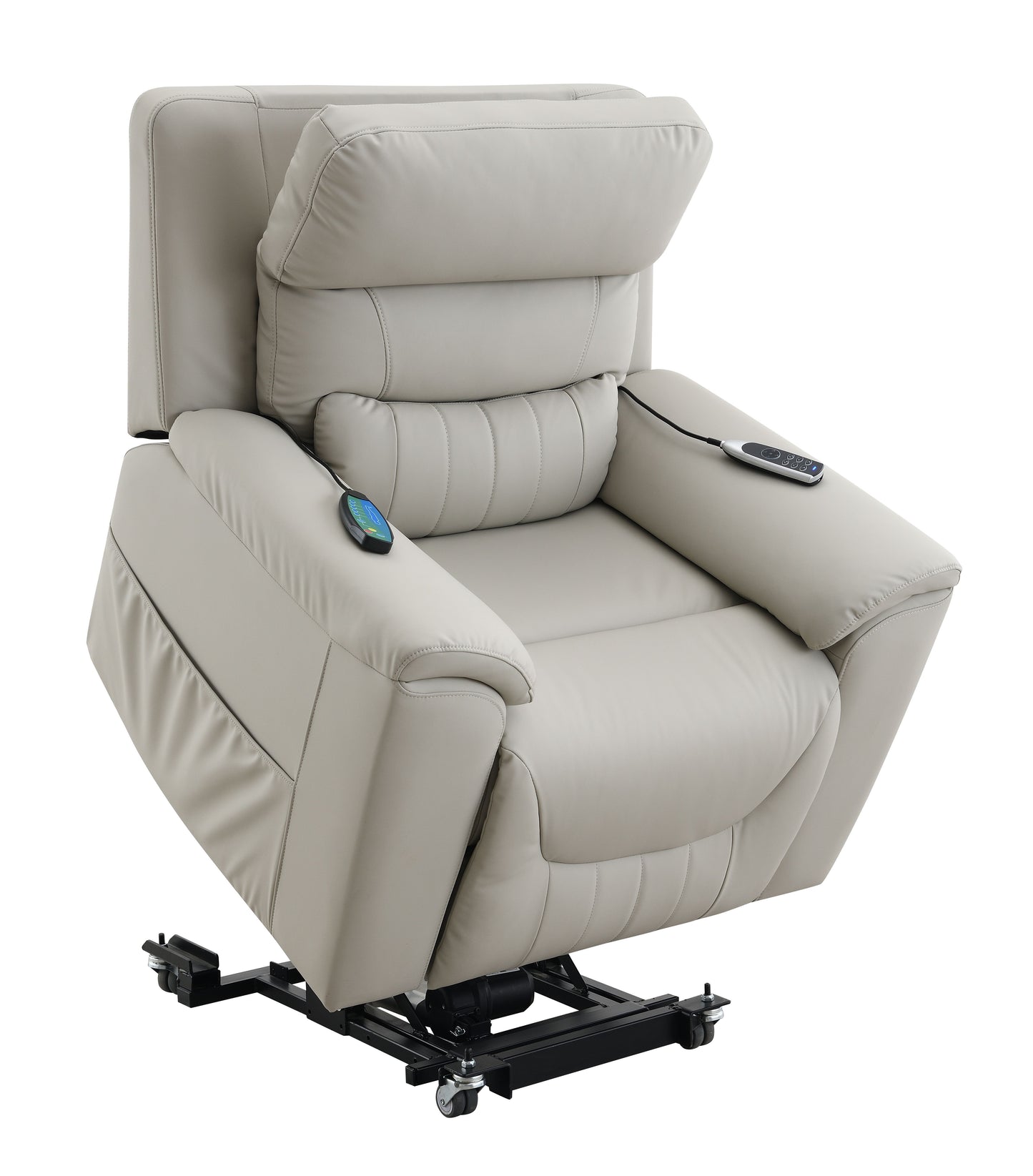 Marsha - Silicone Synthetic Leather Power Motion Recliner With Lift Heating Massage Chair - Light Gray