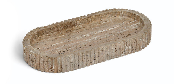 Travertine tray, gray-beige with scalloped edges