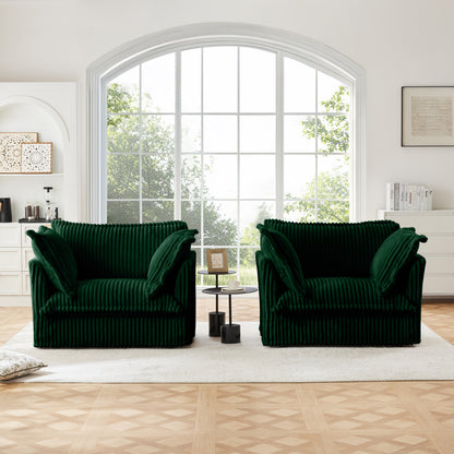 Set of 2 Slipcovered Corduroy Armchairs - Green Corduroy