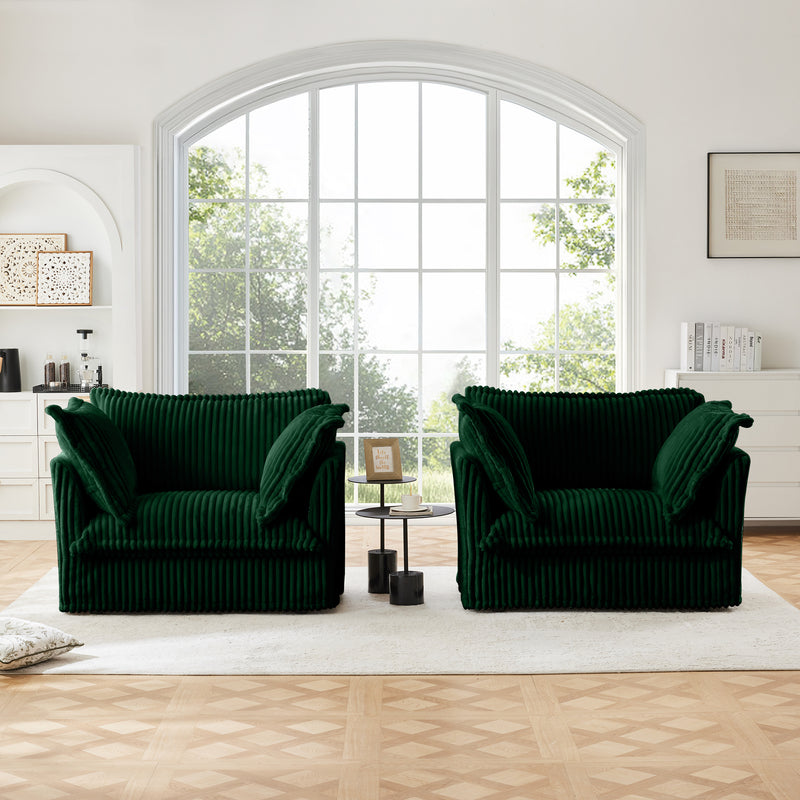 Set of 2 Slipcovered Corduroy Armchairs - Green Corduroy