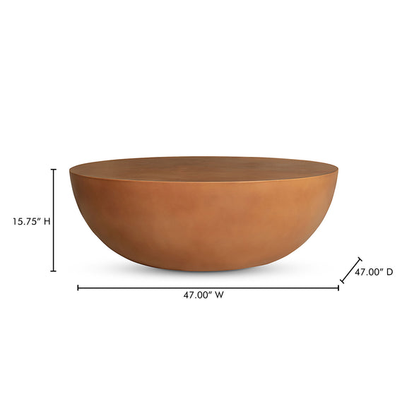 Round terracotta coffee table, 15.75 in H and 47 in wide