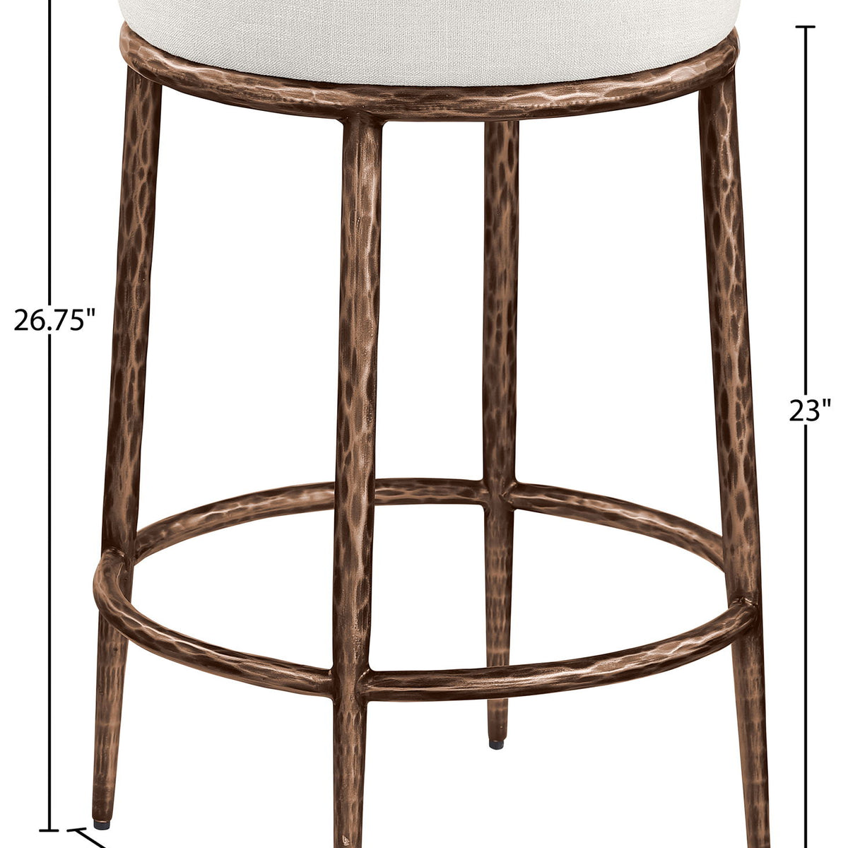 Ferro - Linen Textured Performance Fabric Upholstered Backless Counter Stool - Cream / Brushed Bronze