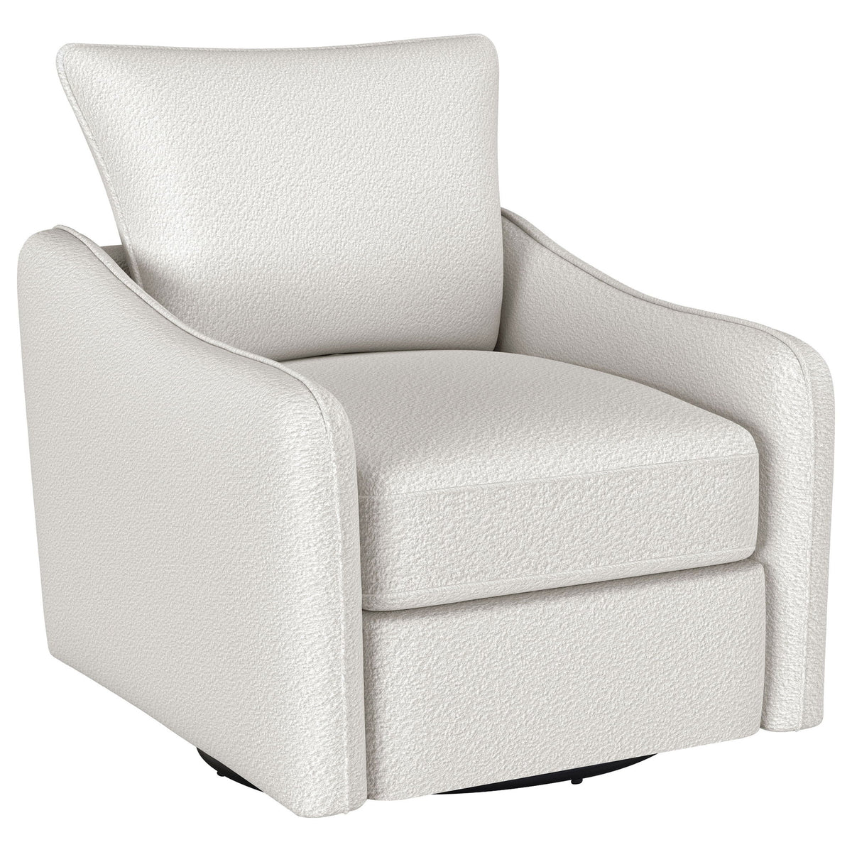 White upholstered swivel chair with tall backrest and wide padded armrests