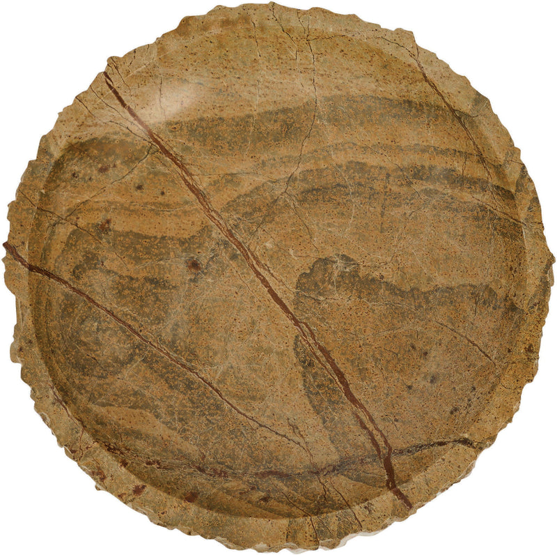Brown marble bowl with textured round surface and prominent natural vein lines