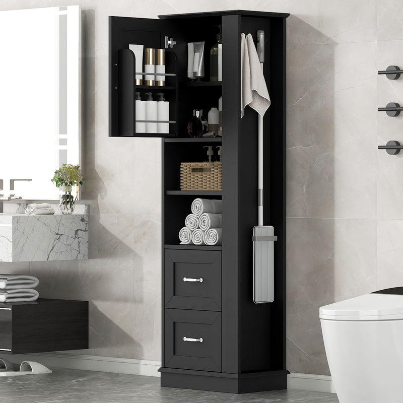 Freestanding Bathroom Storage Cabinet With Adjustable Shelves And Side Hooks Board, Rectangle Design