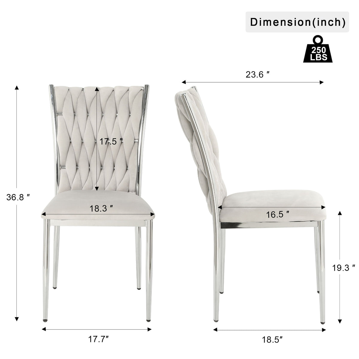 Ivory tufted dining chair with diamond back, padded seat, and chrome legs