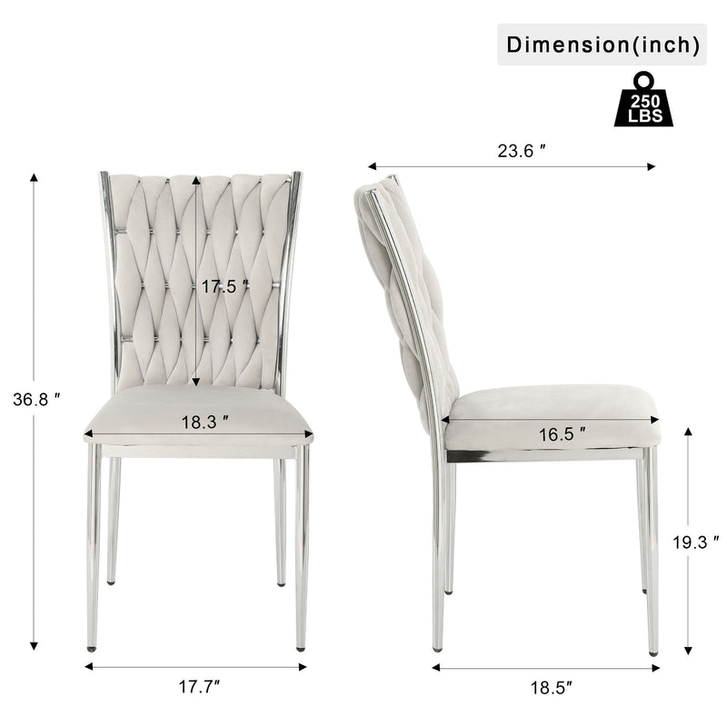 Ivory tufted dining chair with diamond back, padded seat, and chrome legs