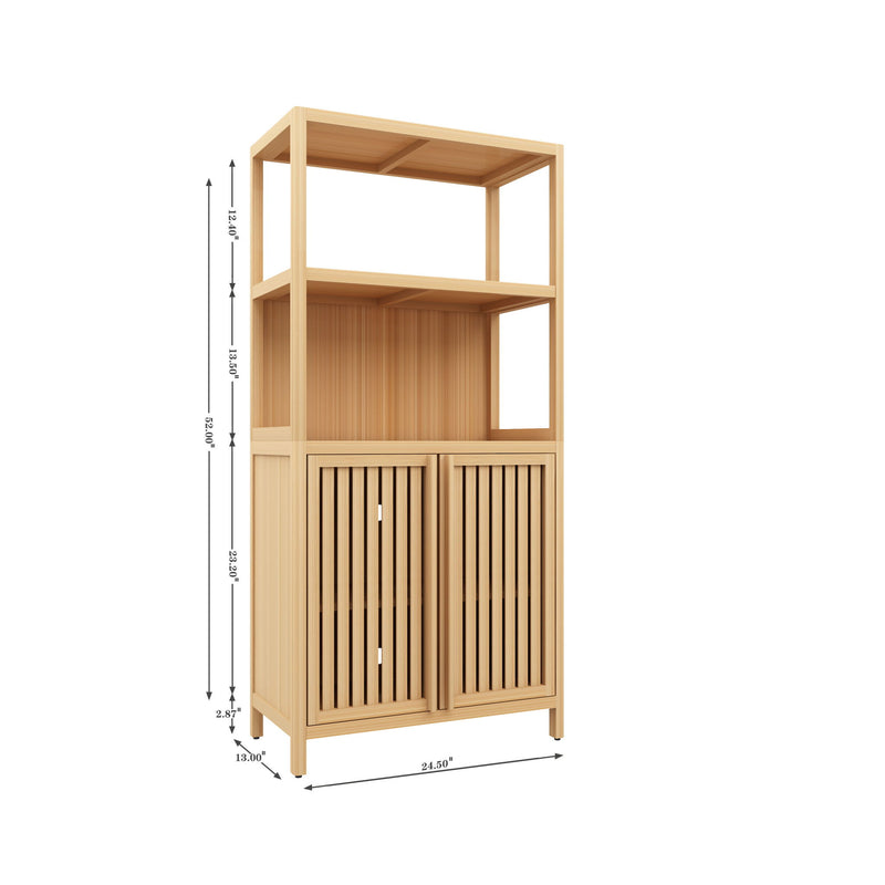 Neutral - Bamboo Storage Cabinet Freestanding With 2 Doors For Bathroom, Living Room, Kitchen, And Entryway - Neutral