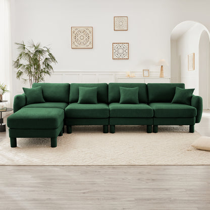 4-Seater L-Shaped Boucle Sectional Sofa - Green Boucle