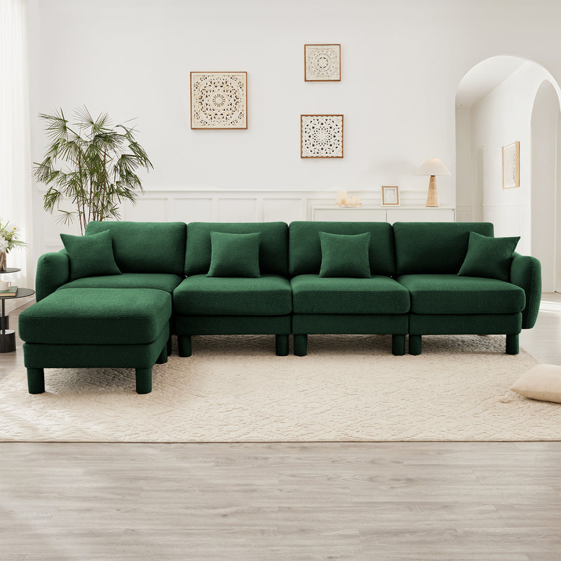 4-Seater L-Shaped Boucle Sectional Sofa - Green Boucle