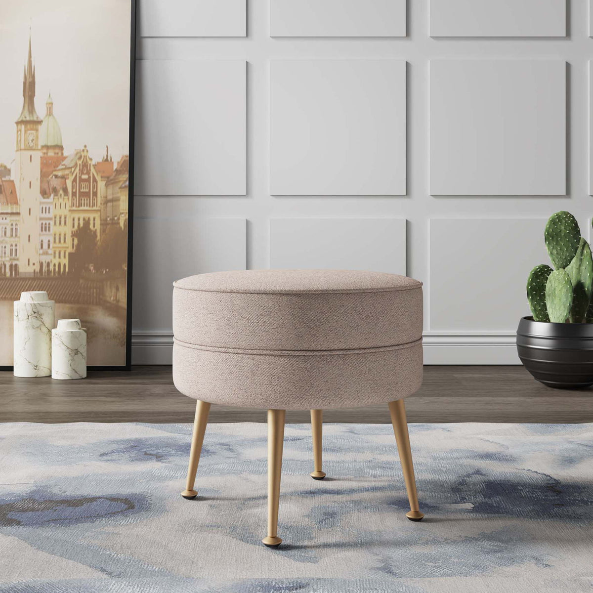 Manhattan Bailey - Accent Ottoman With Gold Chrome Legs