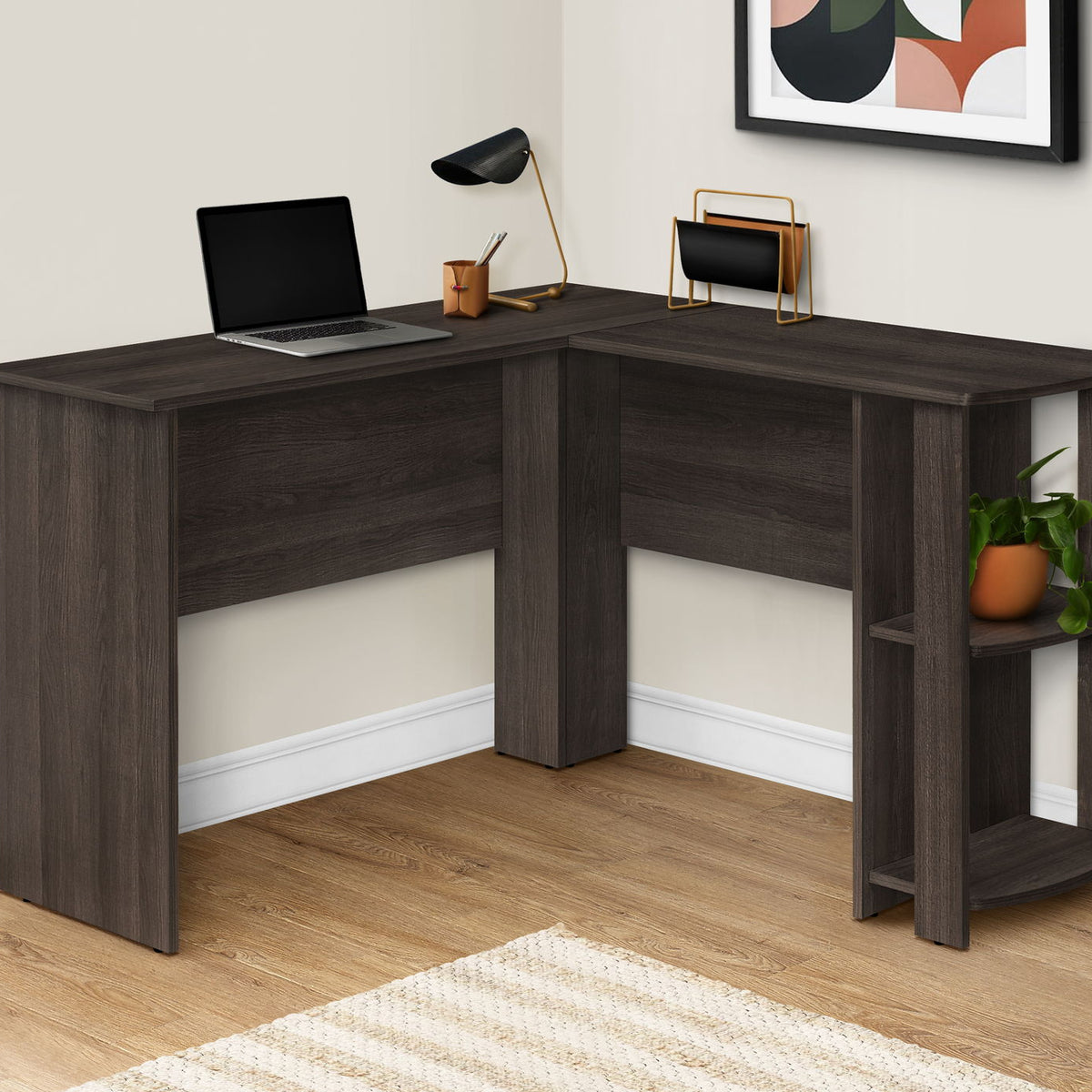 Computer Desk, Home Office, Corner, Storage Shelves, L Shape, Laptop, Contemporary & Modern