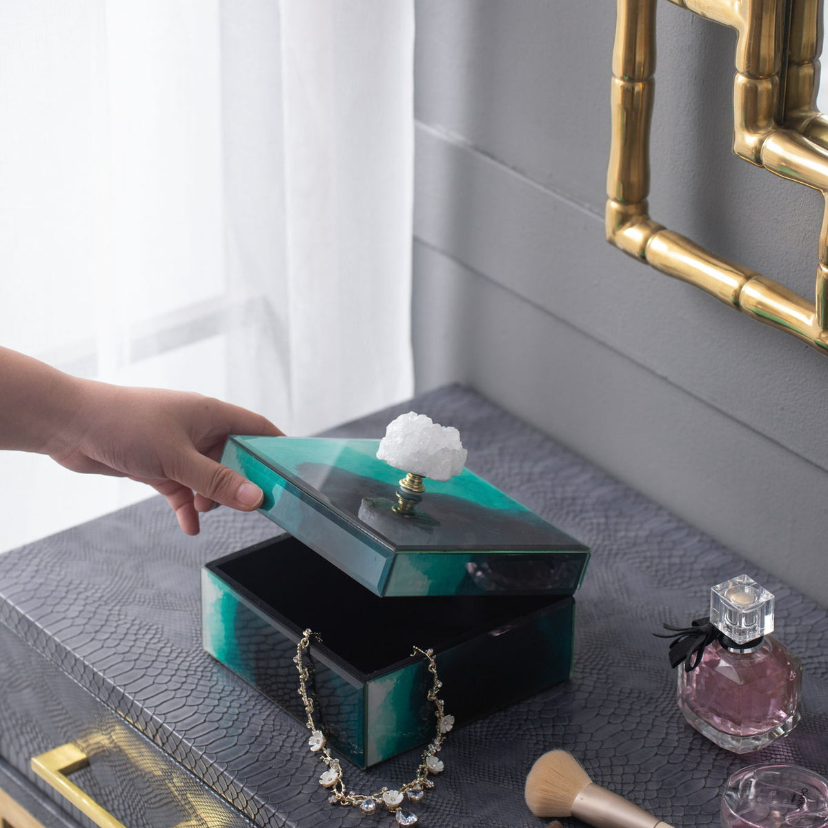 Bethany - Aqua Jewelry Box, Stackable Decorative Storage Boxes & Lids