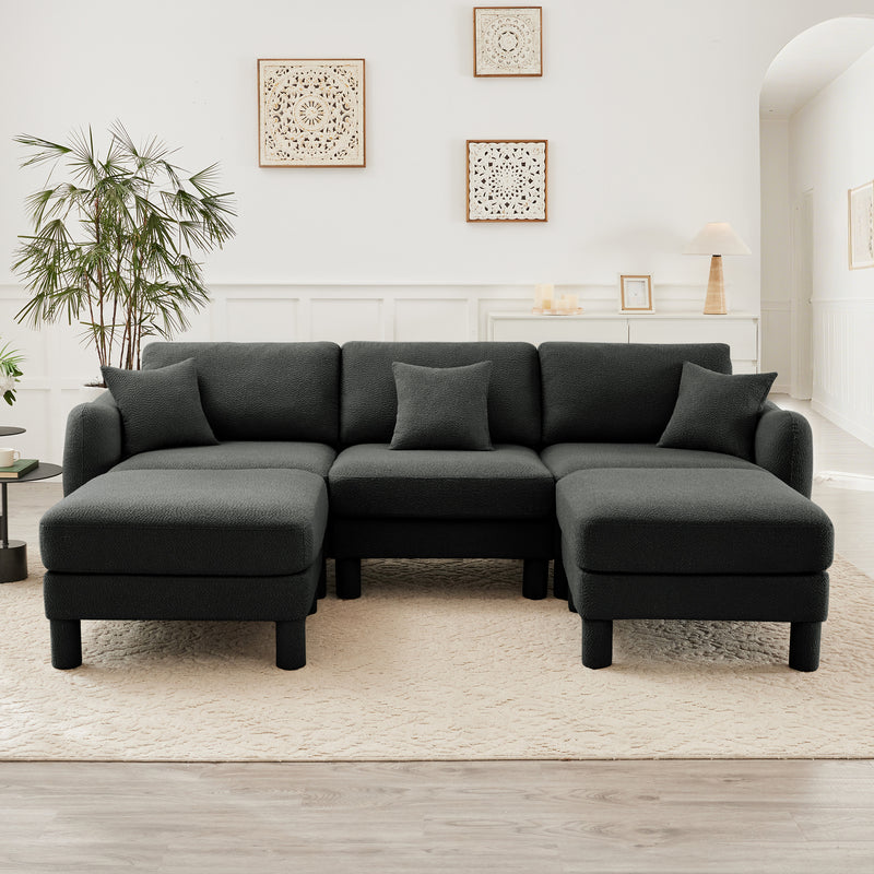 3-Seater U-Shaped Boucle Sectional Sofa - Dark Gray Boucle