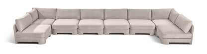Light gray armless U-shaped sectional sofa with chaise modules and box cushions